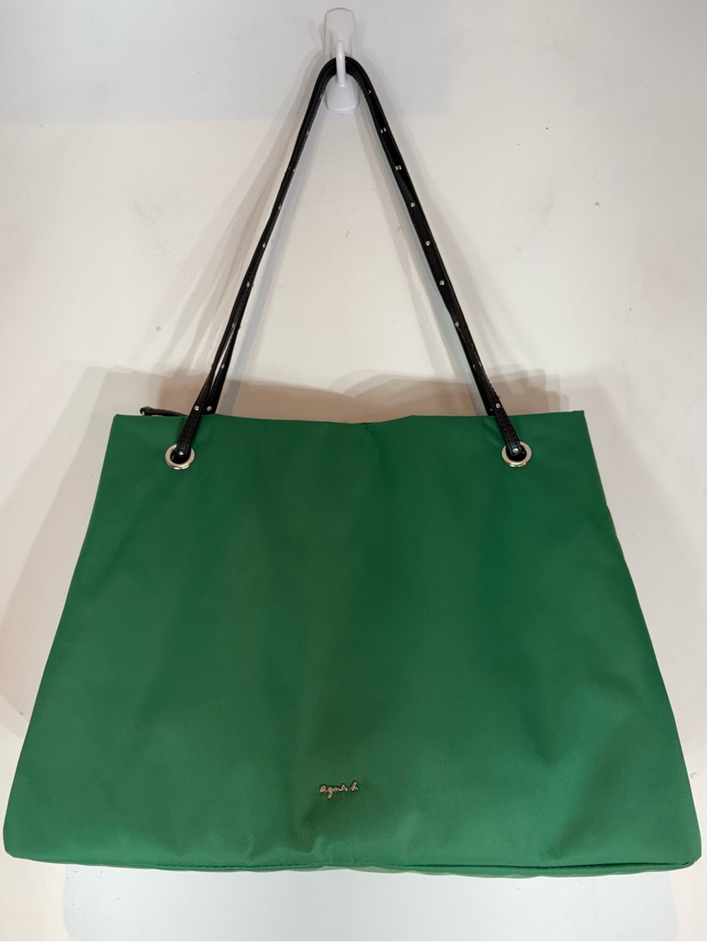 Agnès b. VOYAGE Green Nylon Tote Shoulder Bag Studded Straps
